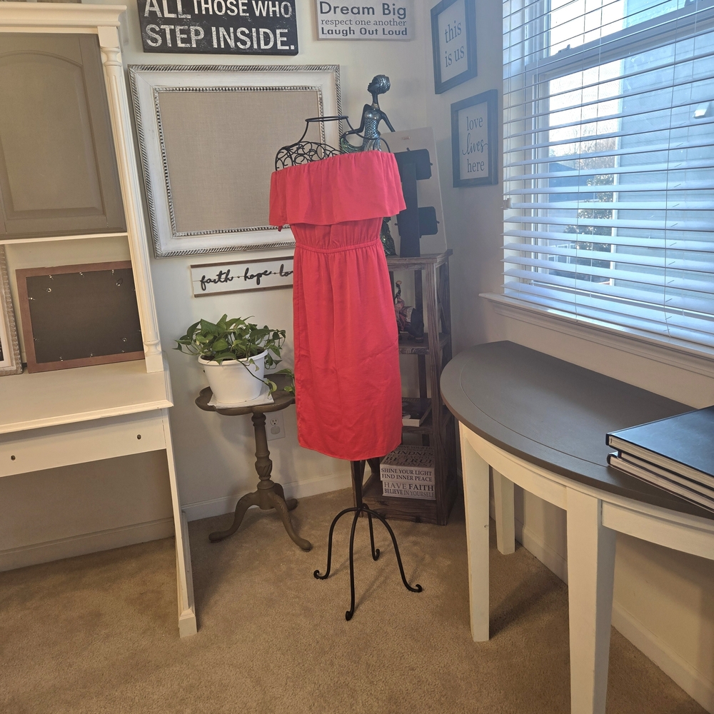 BCBGMaxAzria Strapless Red Off-Shoulder Sundress With Pockets